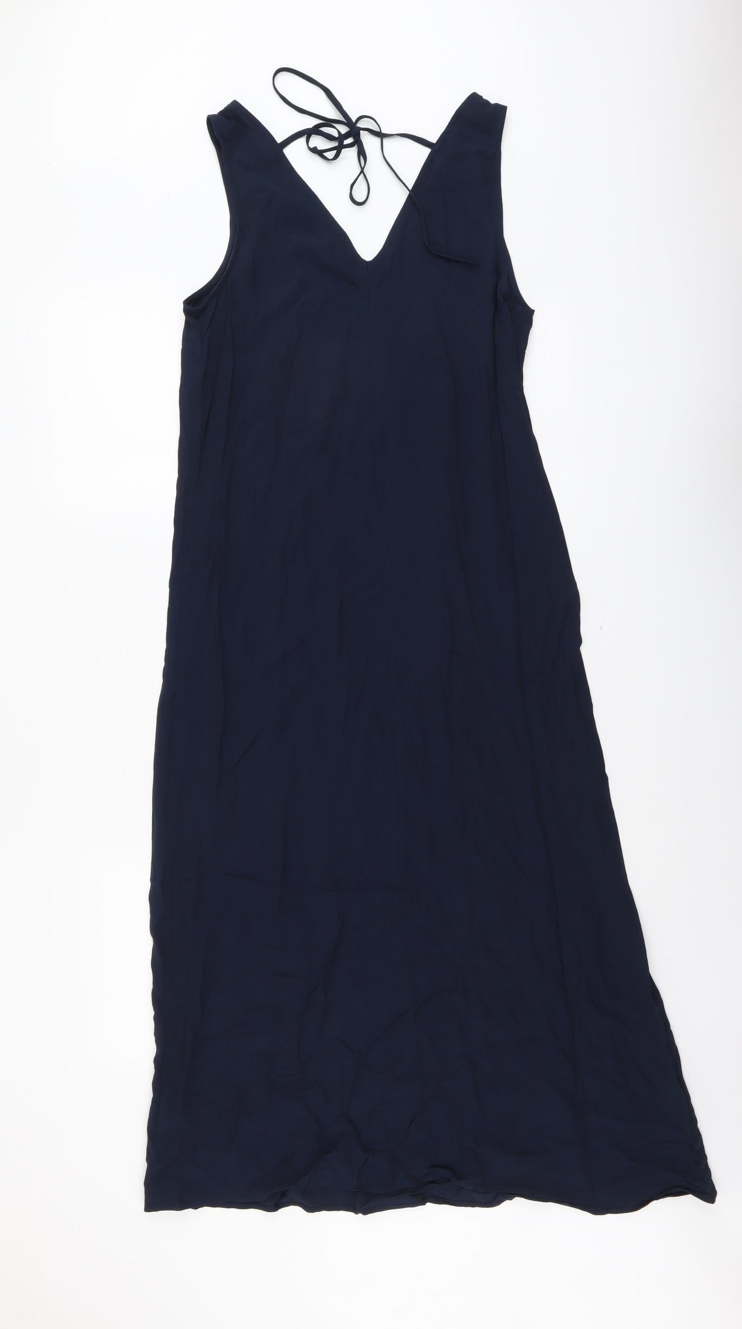 Marks and Spencer Womens Blue Viscose A-Line Size 10 V-Neck Tie