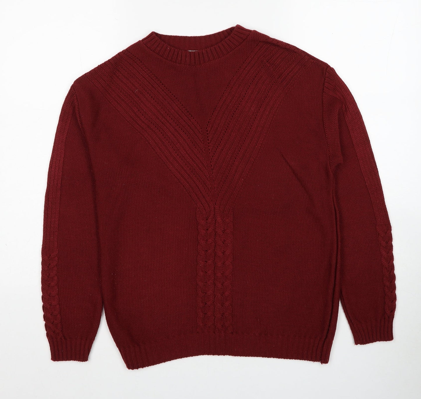 Pure & Natural Womens Red Round Neck Acrylic Pullover Jumper Size S - Size S-M