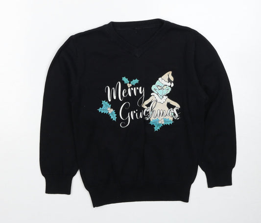 George Boys Black Cotton Pullover Sweatshirt Size 6-7 Years Pullover - The Grinch Merry Christmas