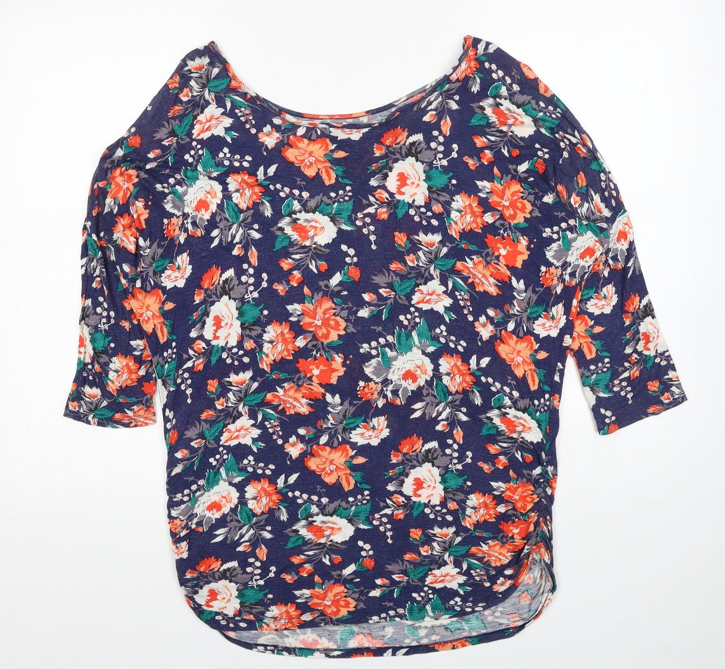 Oasis Womens Multicoloured Floral Viscose Basic T-Shirt Size S Boat Neck