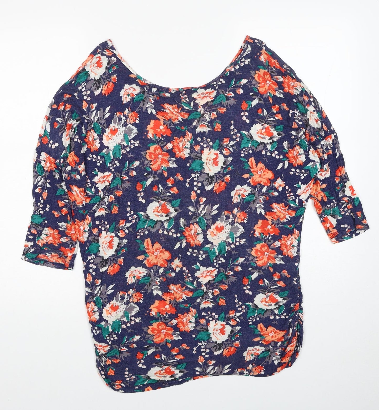 Oasis Womens Multicoloured Floral Viscose Basic T-Shirt Size S Boat Neck