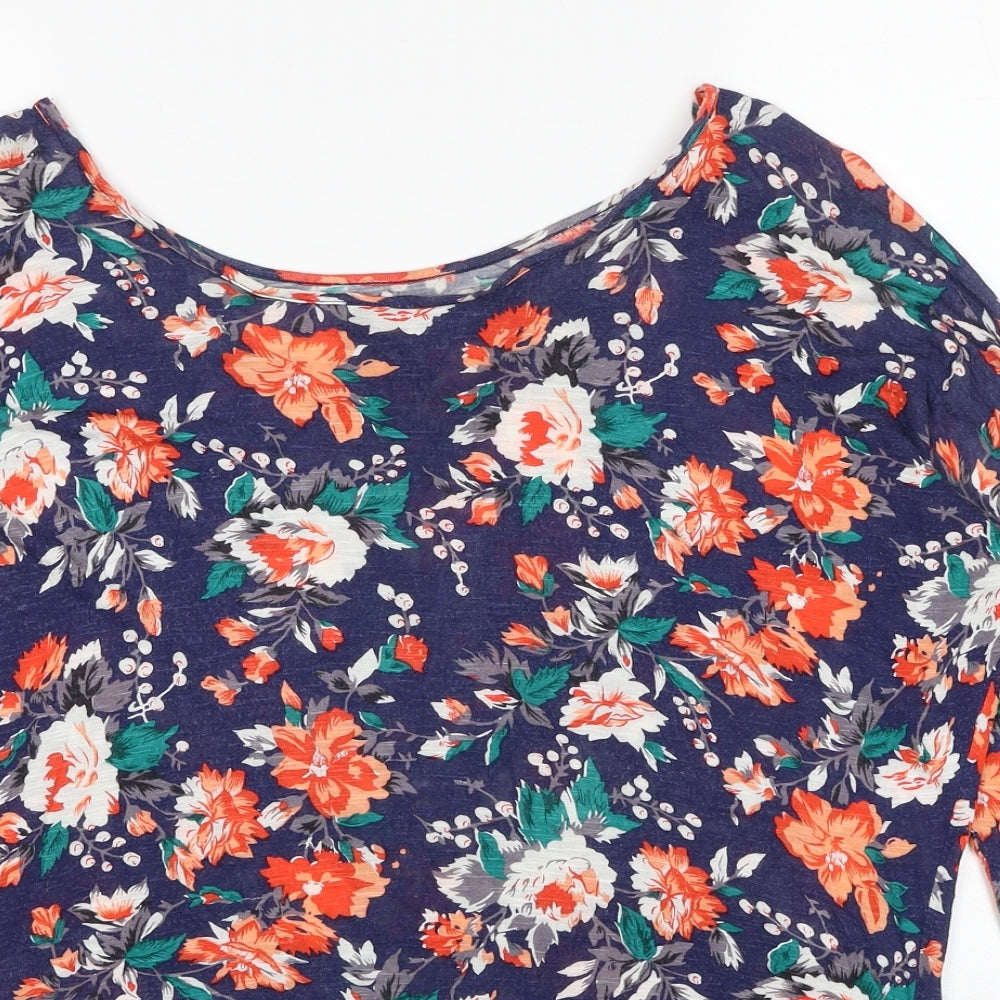 Oasis Womens Multicoloured Floral Viscose Basic T-Shirt Size S Boat Neck