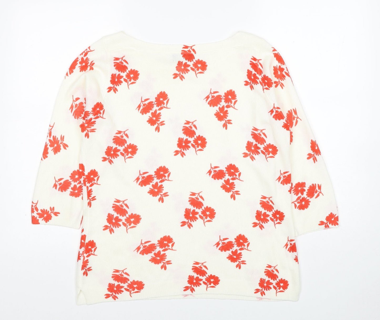 Papaya Womens White Round Neck Floral Acrylic Pullover Jumper Size 10