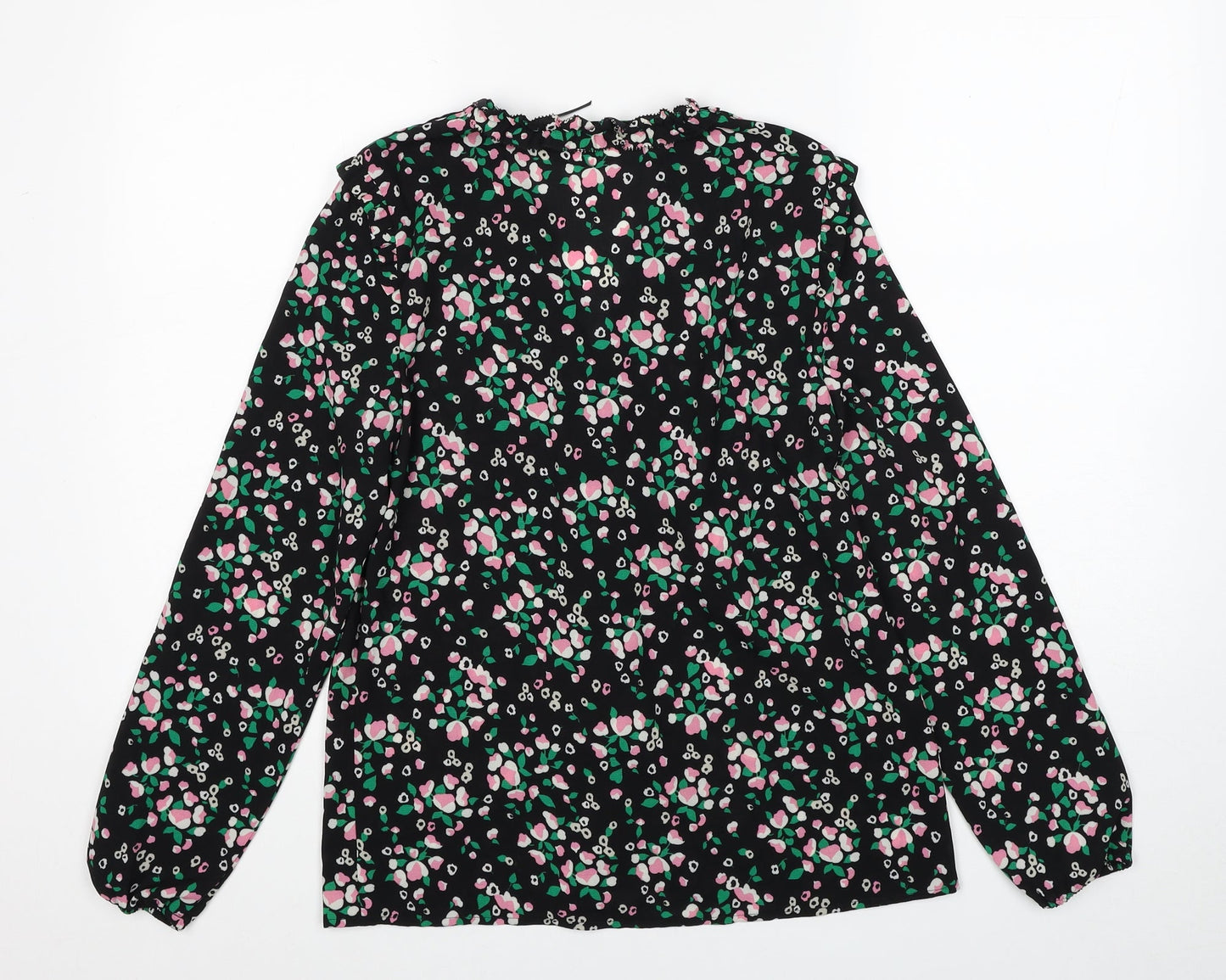Marks and Spencer Womens Black Geometric Polyester Basic Blouse Size 8 V-Neck