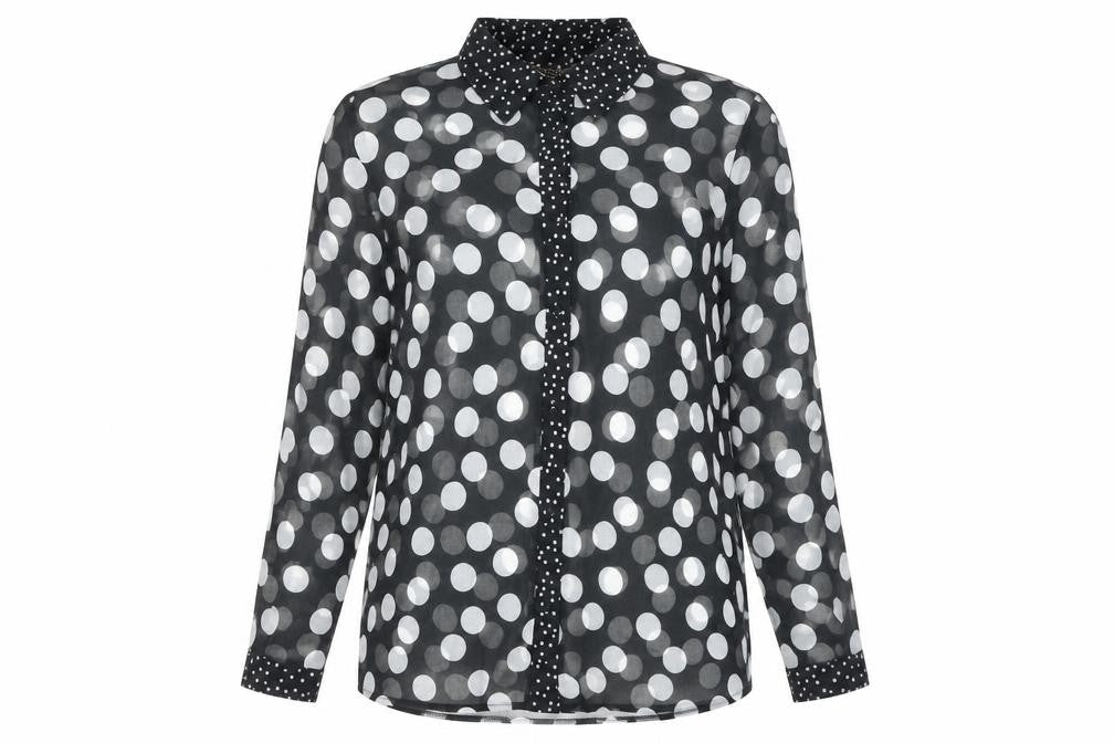 Lipsy Womens Black Polka Dot Polyester Basic Button-Up Size 8 Collared