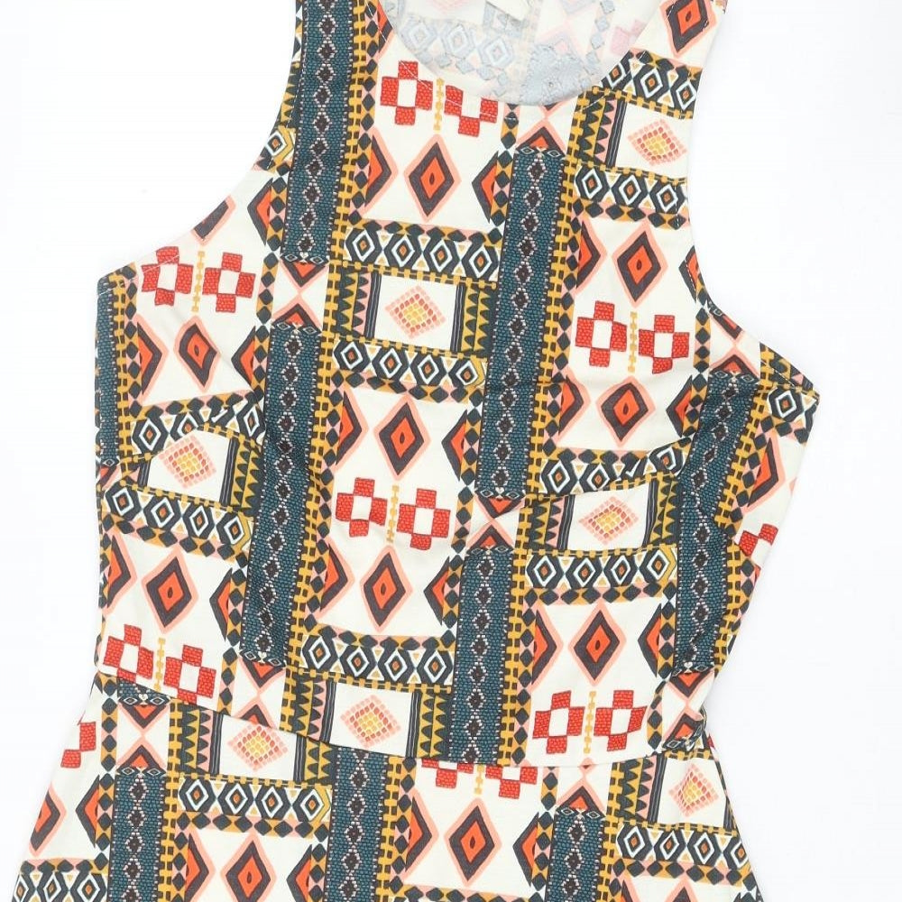 H&M Womens Multicoloured Geometric Polyester A-Line Size M Round Neck Pullover