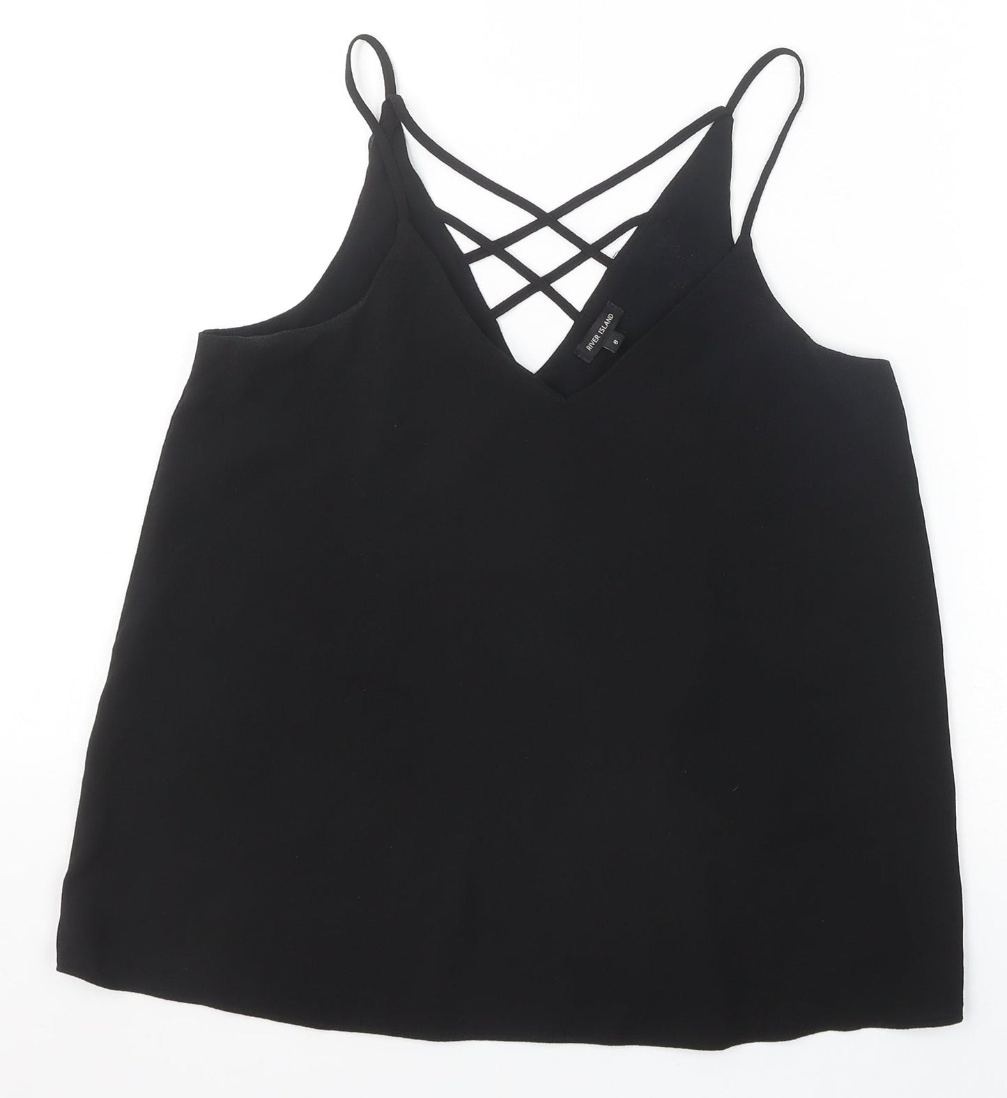 River Island Womens Black Polyester Camisole Tank Size 8 V-Neck - Cross Back Strap Detail