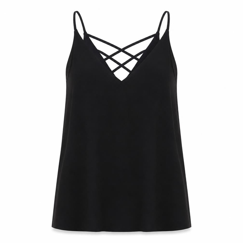 River Island Womens Black Polyester Camisole Tank Size 8 V-Neck - Cross Back Strap Detail