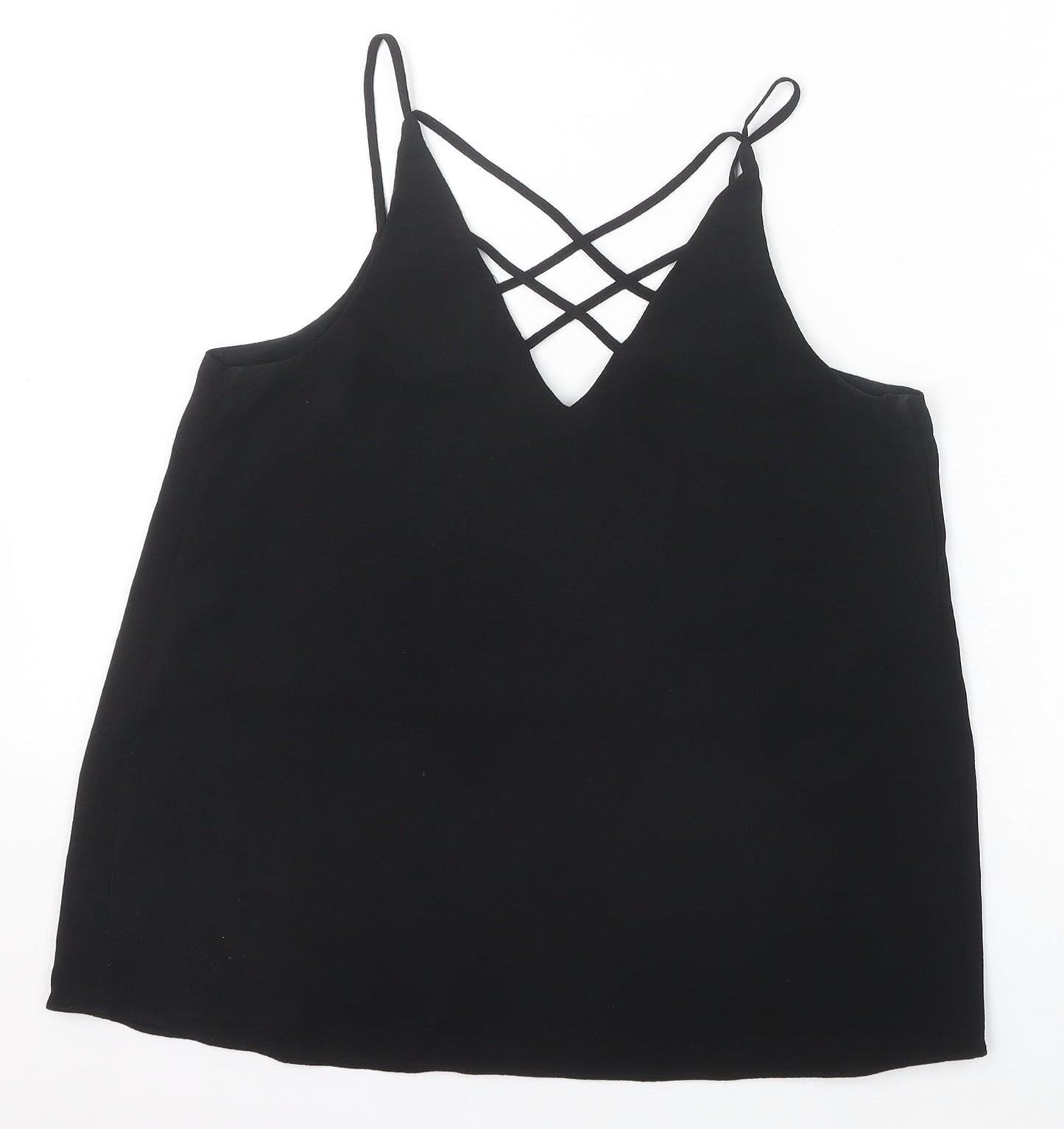 River Island Womens Black Polyester Camisole Tank Size 8 V-Neck - Cross Back Strap Detail