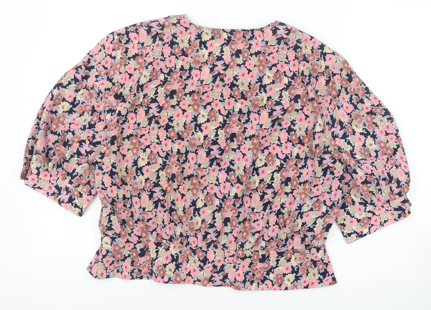 Littlewoods Womens Pink Floral Polyester Cropped Button-Up Size 18 Scoop Neck