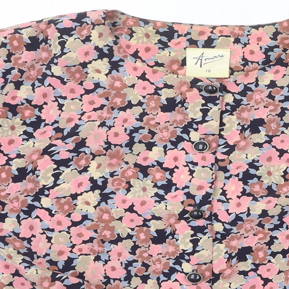 Littlewoods Womens Pink Floral Polyester Cropped Button-Up Size 18 Scoop Neck