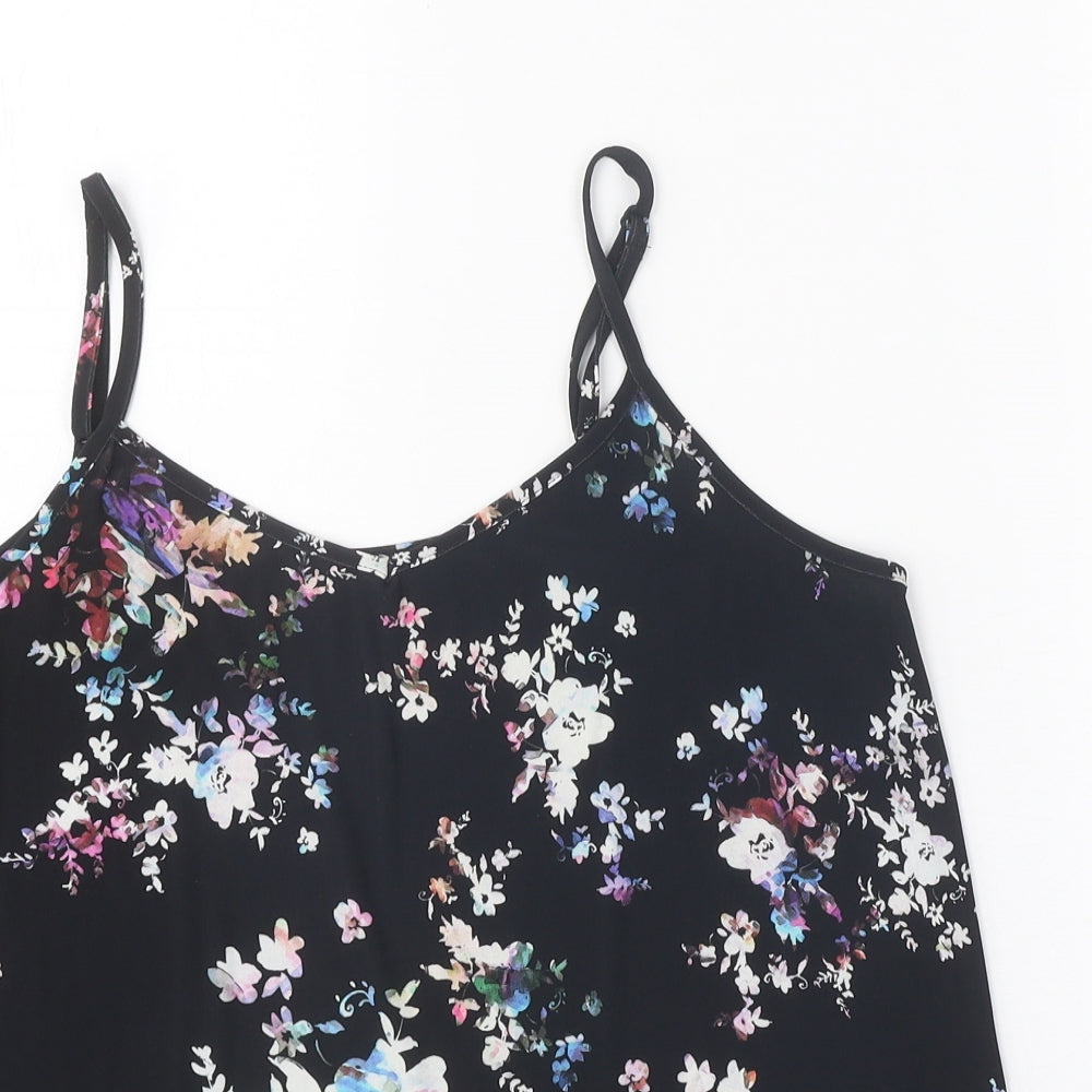 Warehouse Womens Black Floral Polyester Camisole Tank Size 12 V-Neck