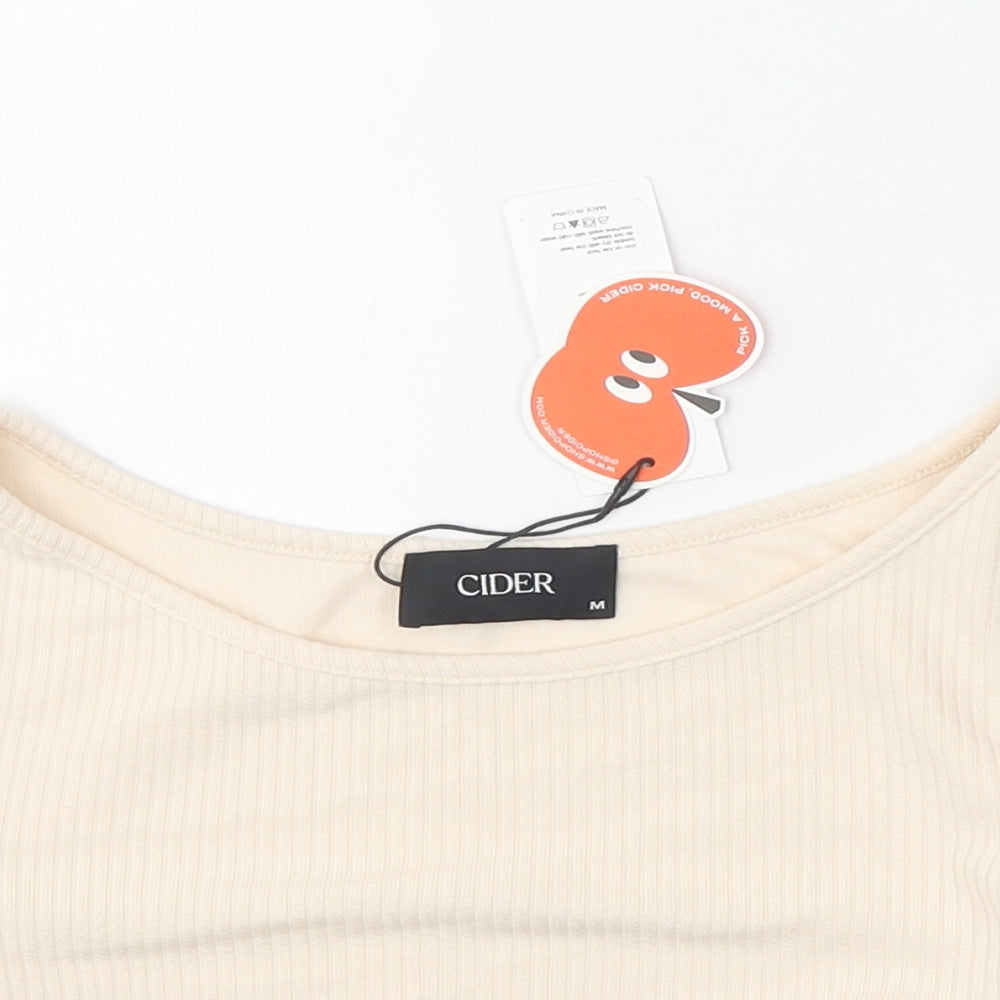 Cider Womens Beige Polyester Cropped T-Shirt Size M Boat Neck