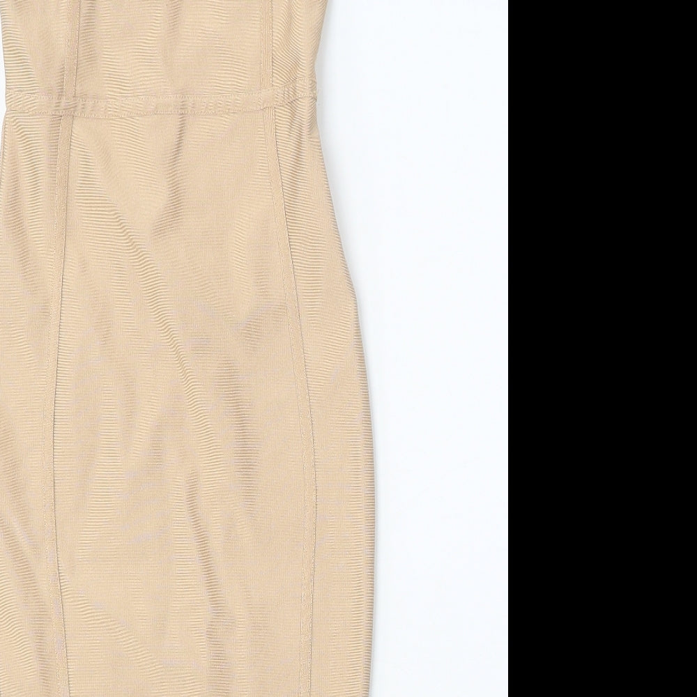 Preworn Womens Beige Polyester Bodycon One Size Off the Shoulder Pullover