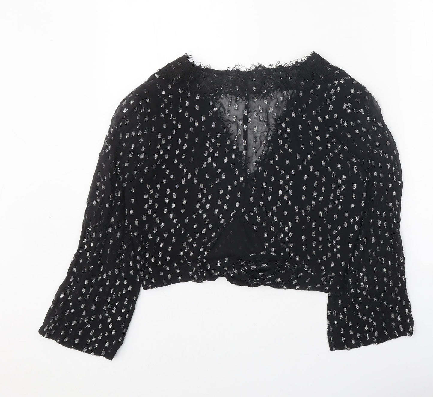 Preworn Womens Black Geometric Viscose Basic Blouse Size 10 V-Neck