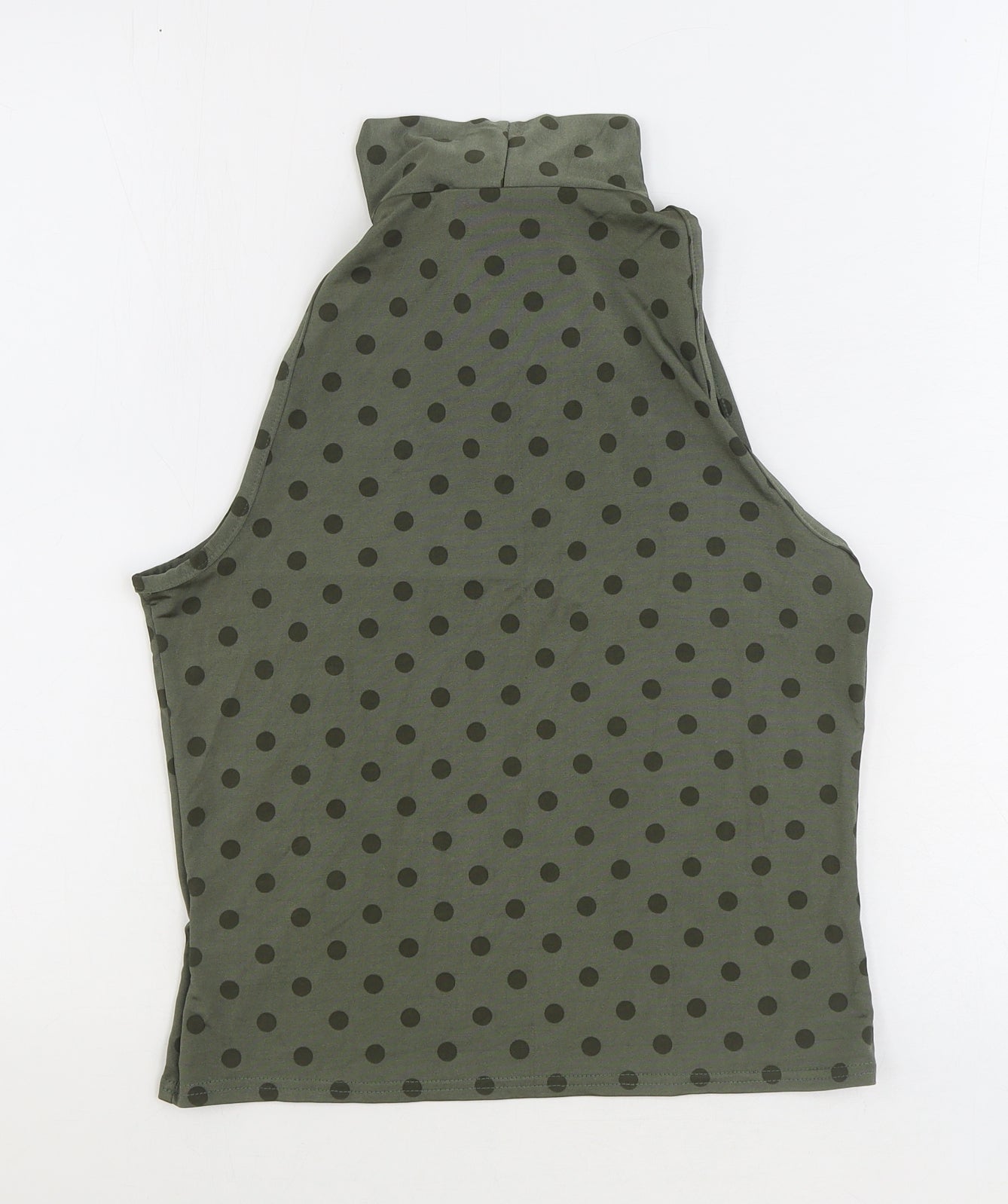 Classic Womens Green Polka Dot Polyester Basic Tank Size 14 V-Neck - Pussy Bow Neck