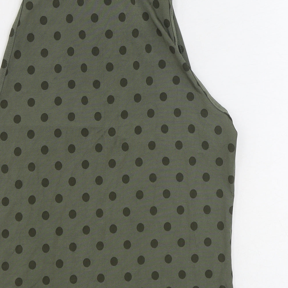 Classic Womens Green Polka Dot Polyester Basic Tank Size 14 V-Neck - Pussy Bow Neck