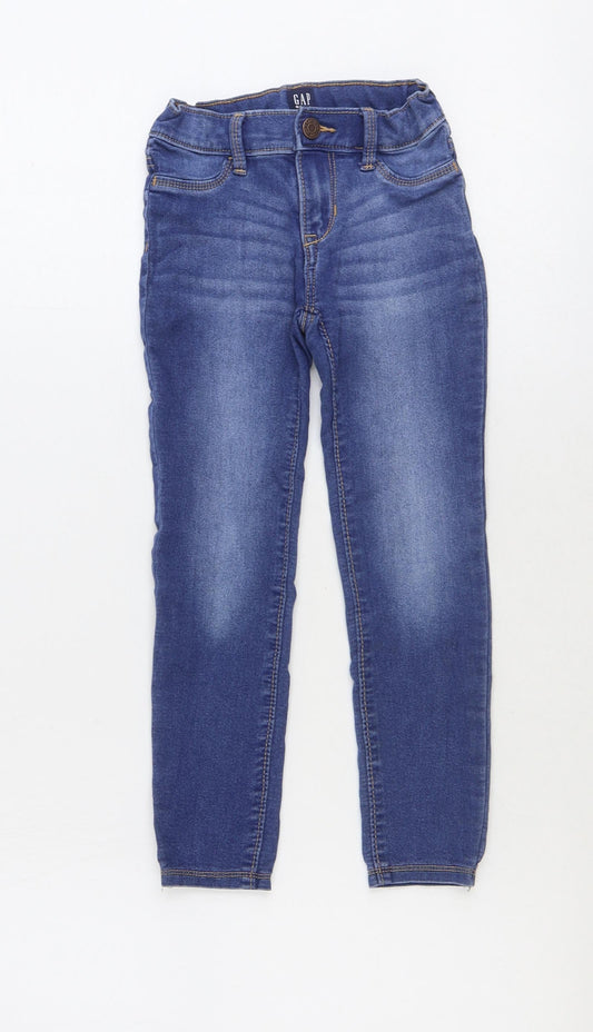Gap Girls Blue Cotton Skinny Jeans Size 7 Years Regular Zip