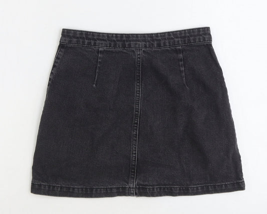Topshop Womens Black Cotton Mini Skirt Size 28 in Button