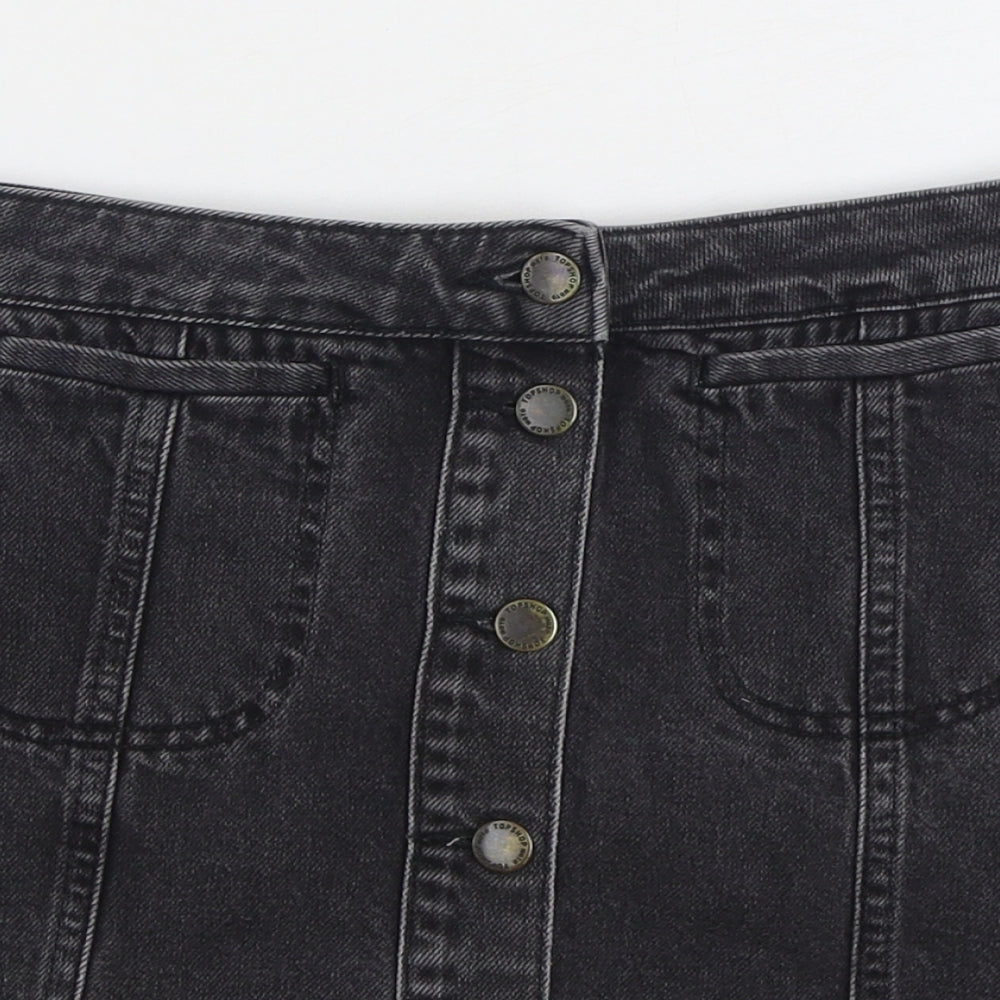 Topshop Womens Black Cotton Mini Skirt Size 28 in Button
