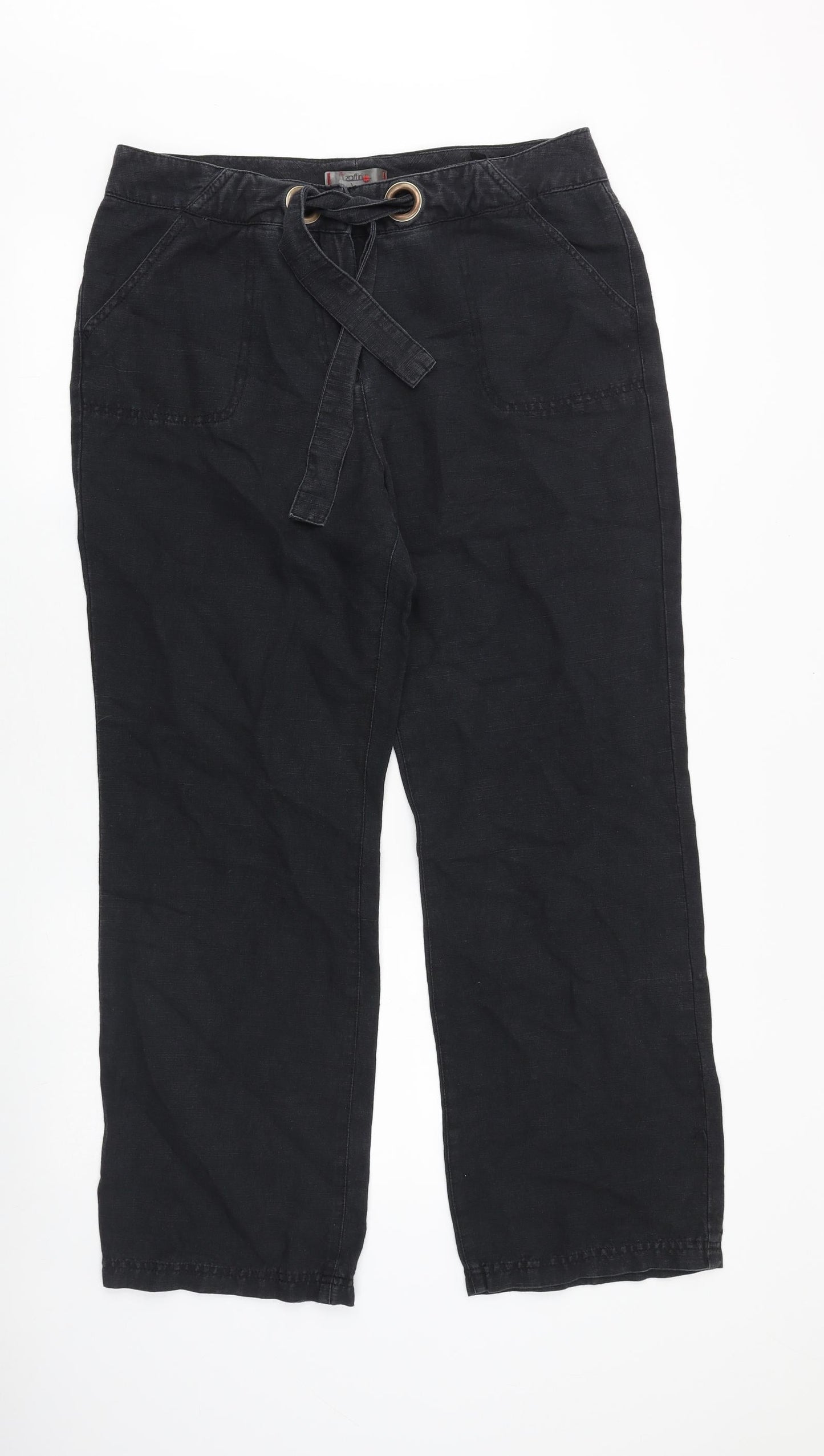 Zaffiri Womens Black Cotton Trousers Size 16 Regular Zip