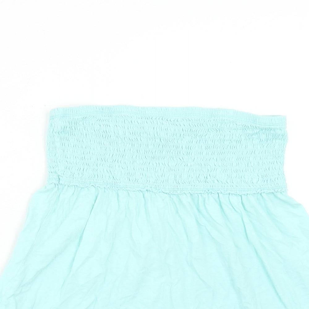 Papaya Womens Blue Cotton Basic Blouse Size 12 Off the Shoulder - Shirred Bandeau
