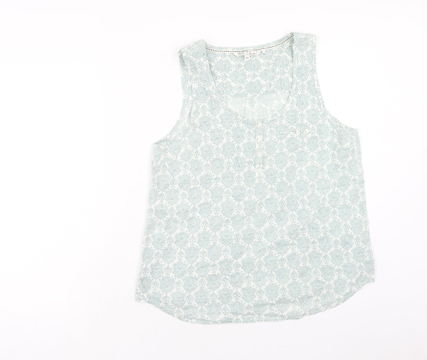 Preworn Womens Green Geometric Polyester Basic Tank Size 12 Round Neck