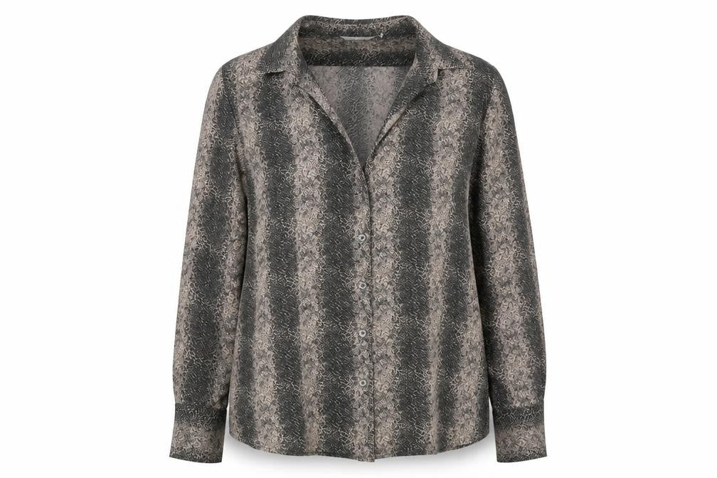 Marks and Spencer Womens Brown Geometric Cotton Basic Button-Up Size 14 V-Neck