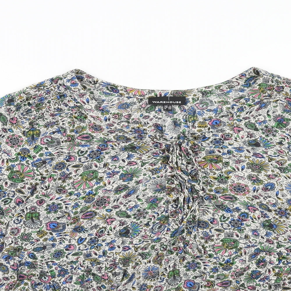 Warehouse Womens Multicoloured Floral Viscose Basic Blouse Size 12 Round Neck