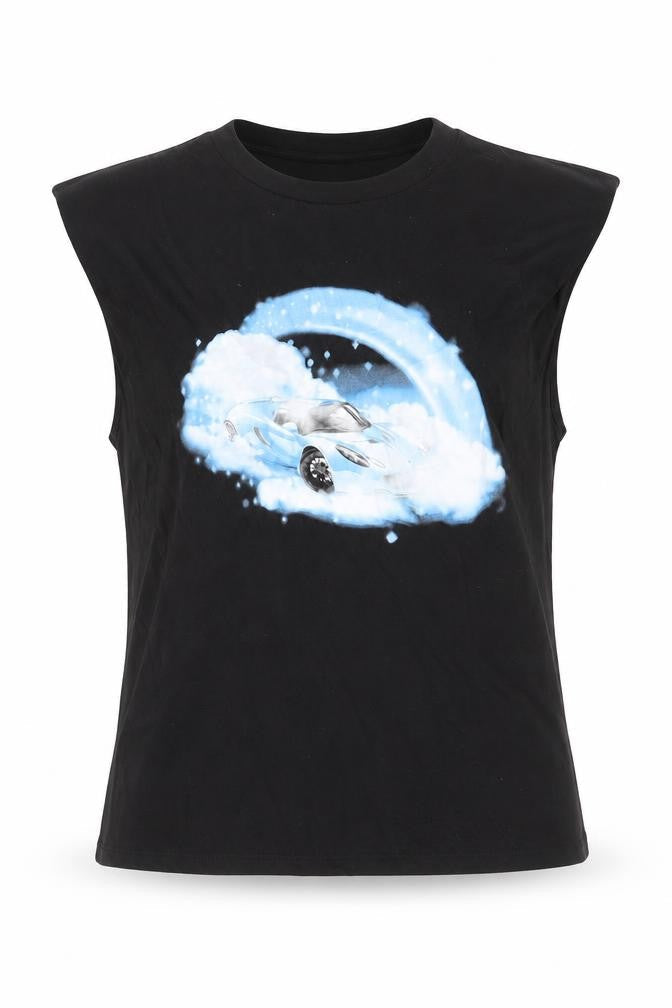 H&M Womens Black 100% Cotton Cropped Tank Size XS Round Neck - Sports Car