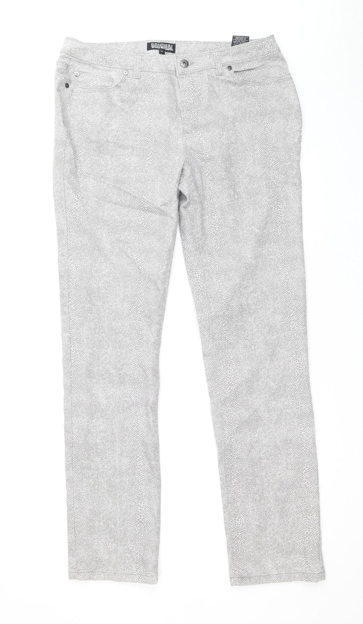 Nicole Miller Womens Grey Animal Print Cotton Straight Jeans Size 12 Regular Zip - Snake Skin Print