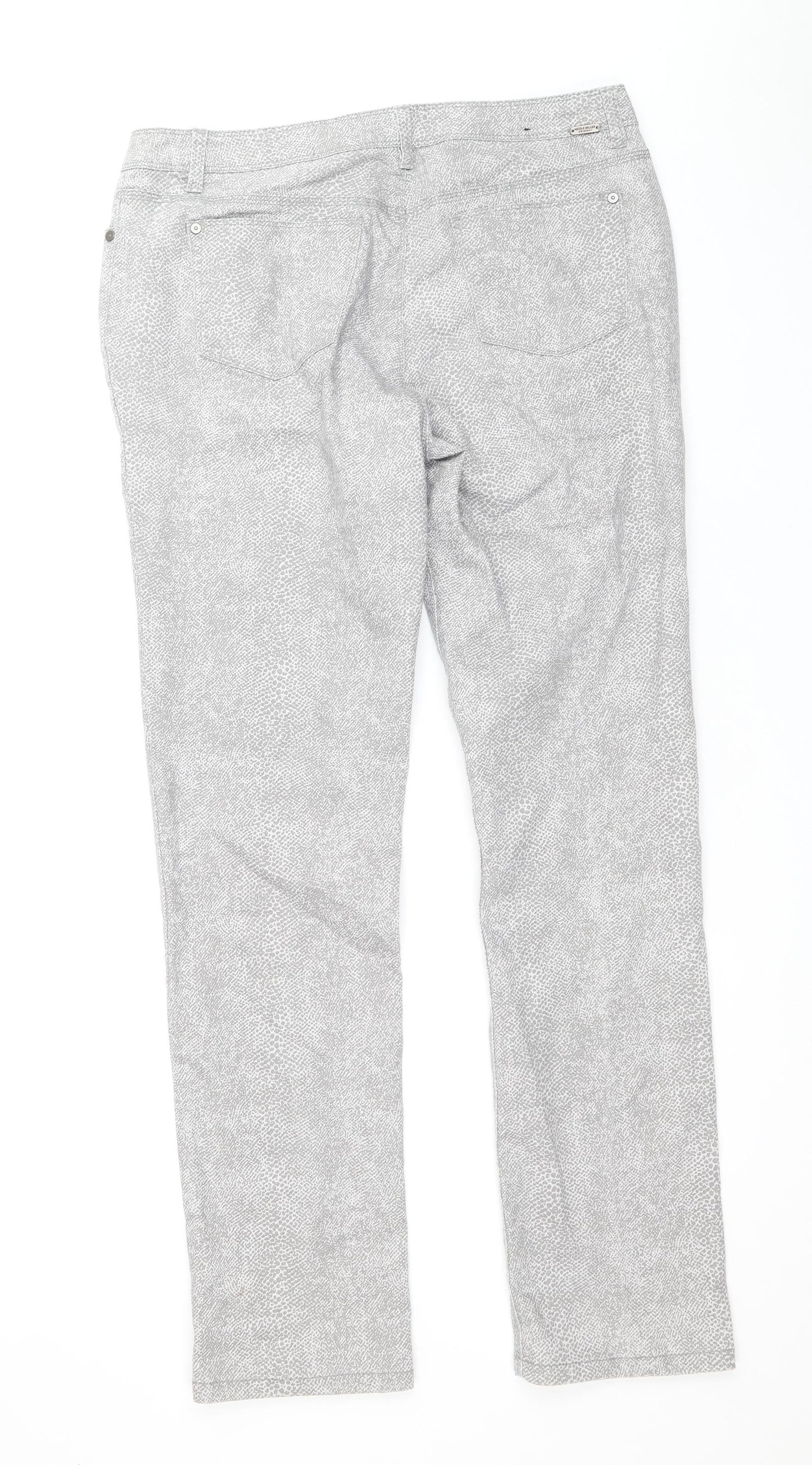 Nicole Miller Womens Grey Animal Print Cotton Straight Jeans Size 12 Regular Zip - Snake Skin Print