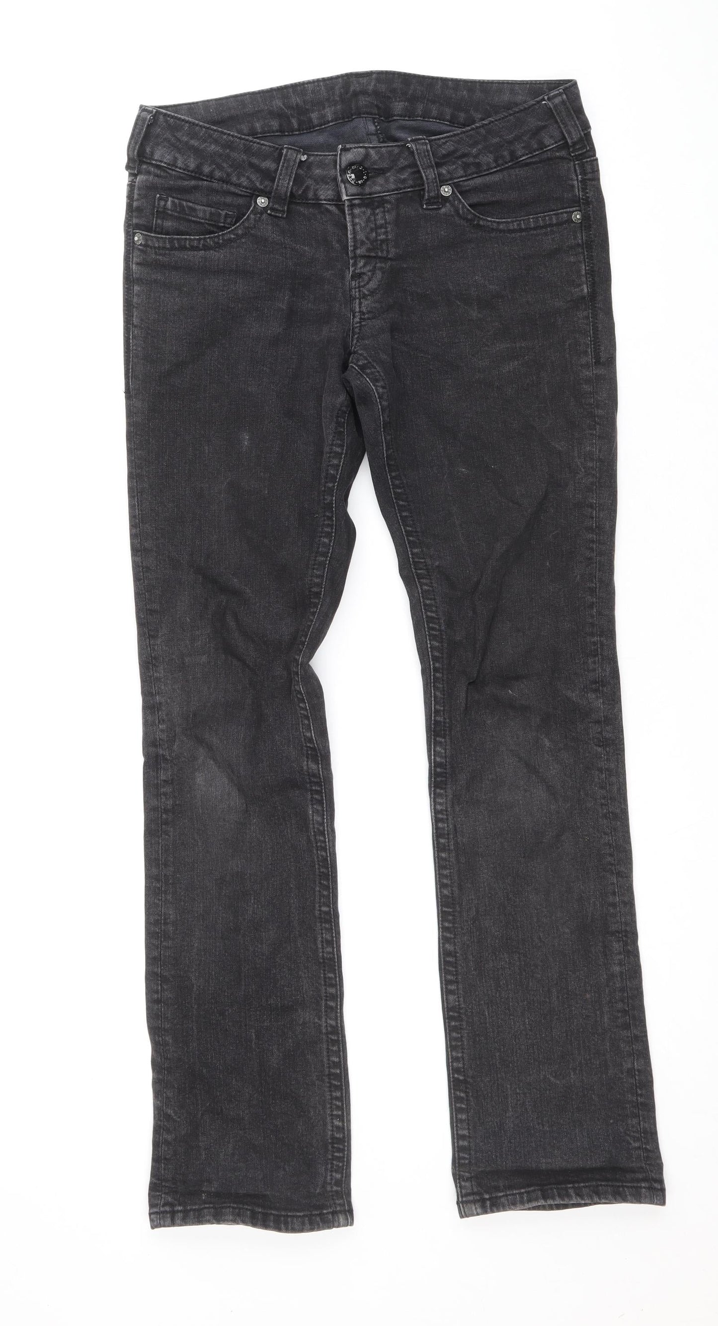Preworn Womens Black Cotton Straight Jeans Size 28 in Regular Button