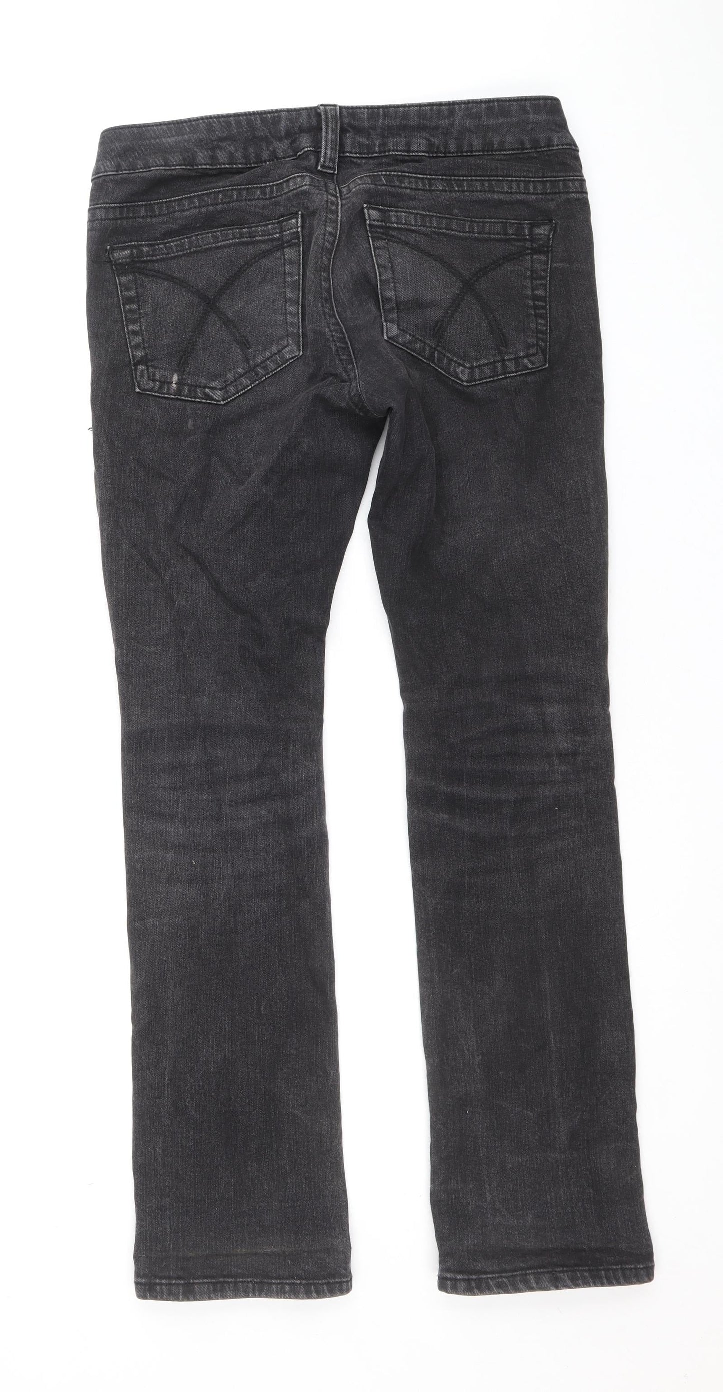 Preworn Womens Black Cotton Straight Jeans Size 28 in Regular Button