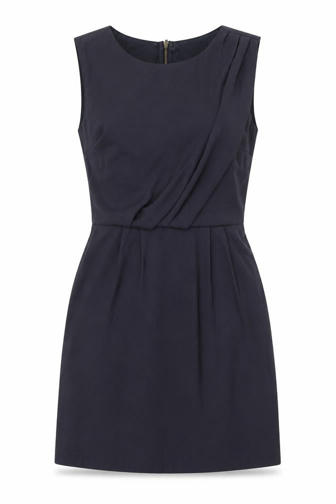 Topshop Womens Grey Acetate Mini Size 8 Boat Neck Zip - Pleat Detail