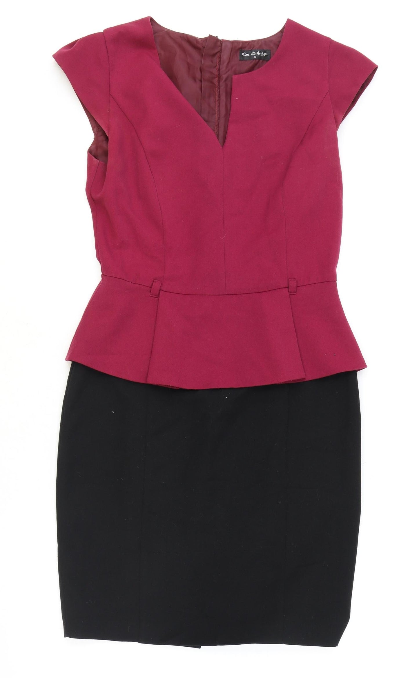 Miss Selfridge Womens Black Polyester Pencil Dress Size 10 V-Neck Zip - Peplum