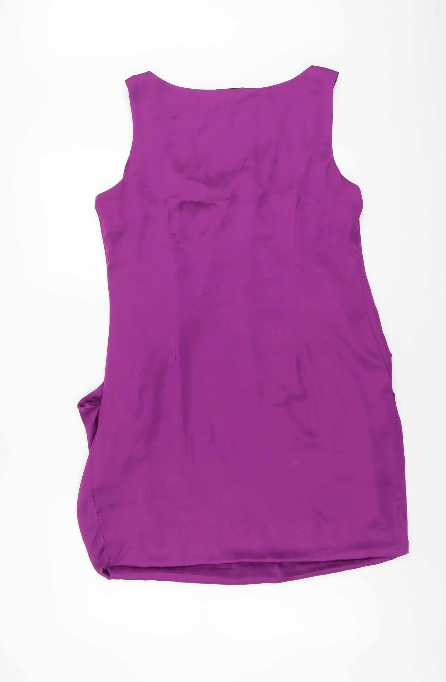 West One Womens Purple Polyester Sheath Size 14 Scoop Neck Pullover - Pleat Detail