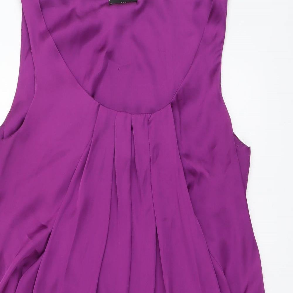 West One Womens Purple Polyester Sheath Size 14 Scoop Neck Pullover - Pleat Detail