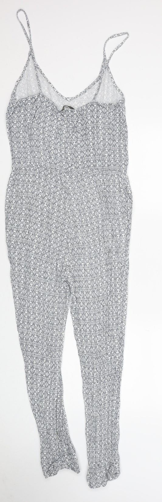 Zara Womens Blue Geometric Viscose Jumpsuit One-Piece Size M Pullover