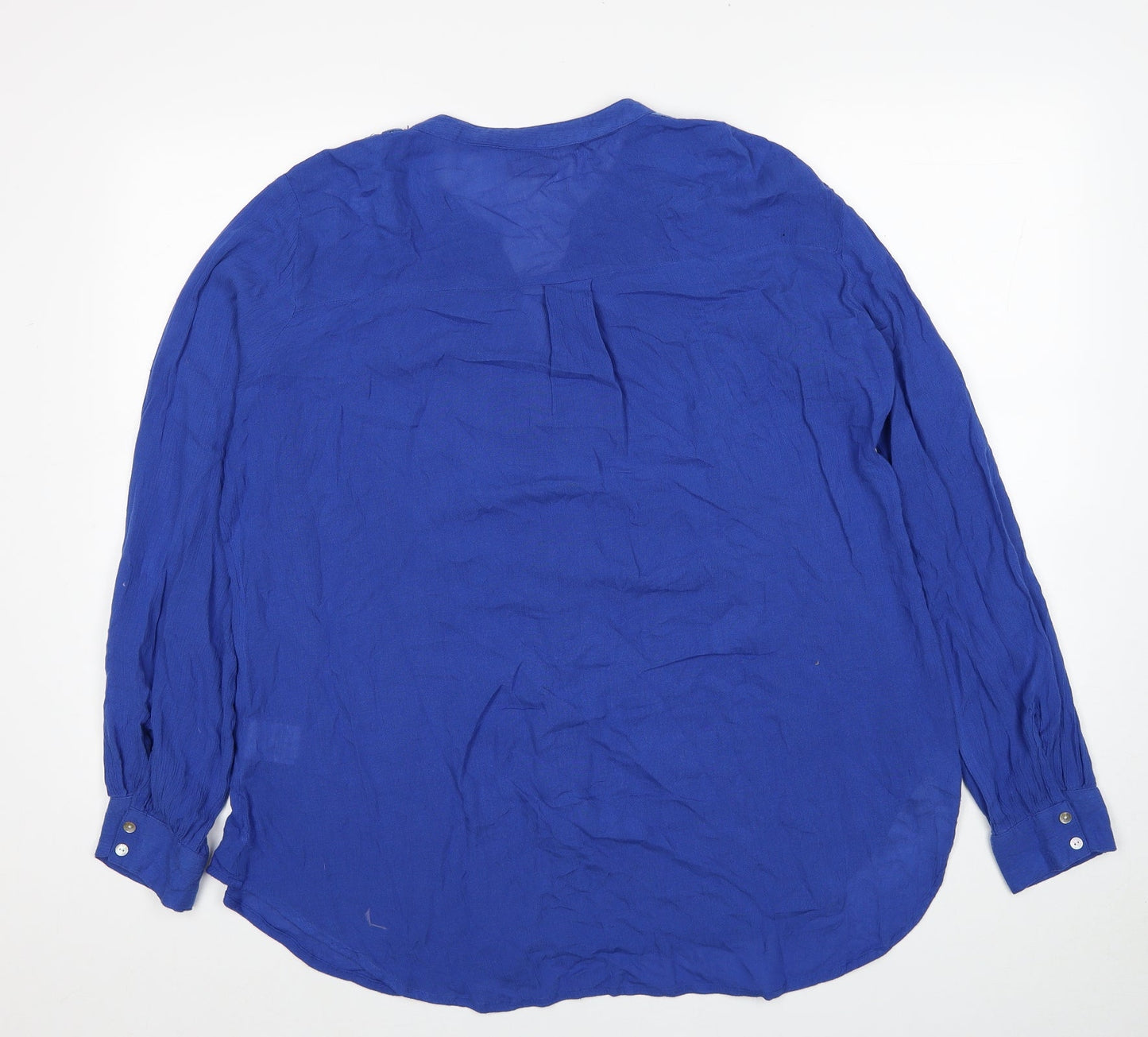 Together Womens Blue Viscose Basic Button-Up Size S V-Neck - Lace Detail