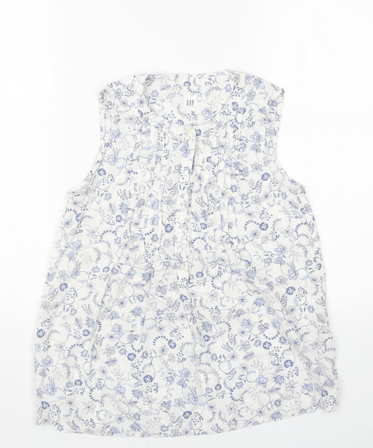 Gap Womens White Floral Viscose Basic Tank Size XS Scoop Neck
