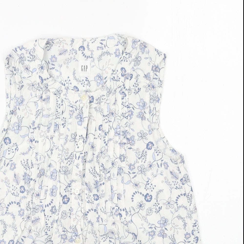 Gap Womens White Floral Viscose Basic Tank Size XS Scoop Neck