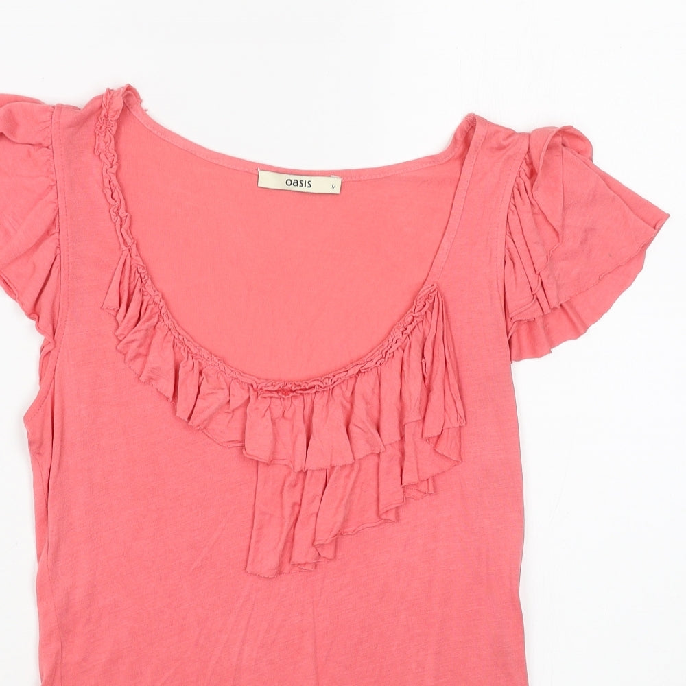 Oasis Womens Pink Cotton Basic T-Shirt Size M Scoop Neck