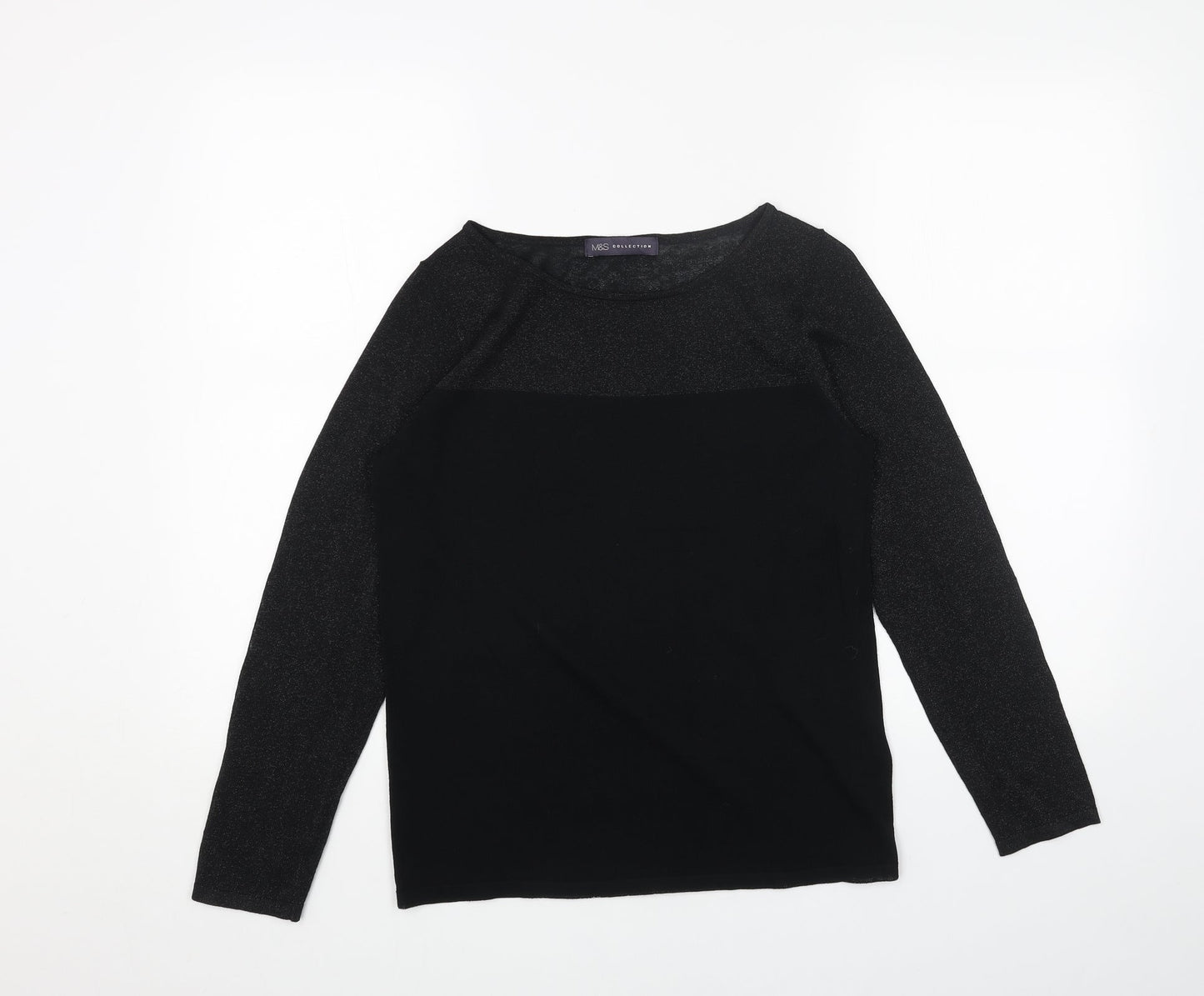 Marks and Spencer Womens Black Boat Neck Viscose Pullover Jumper Size 10