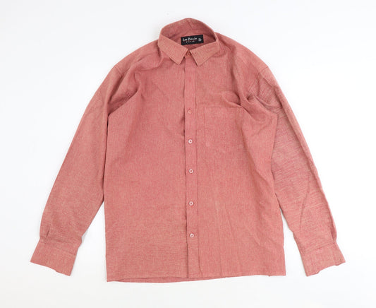 Lee Paris Mens Red Polyester Dress Shirt Size XL Collared Button