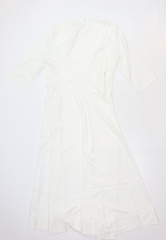 Fashion Mia Womens White Polyester Maxi Size 2XL V-Neck Zip
