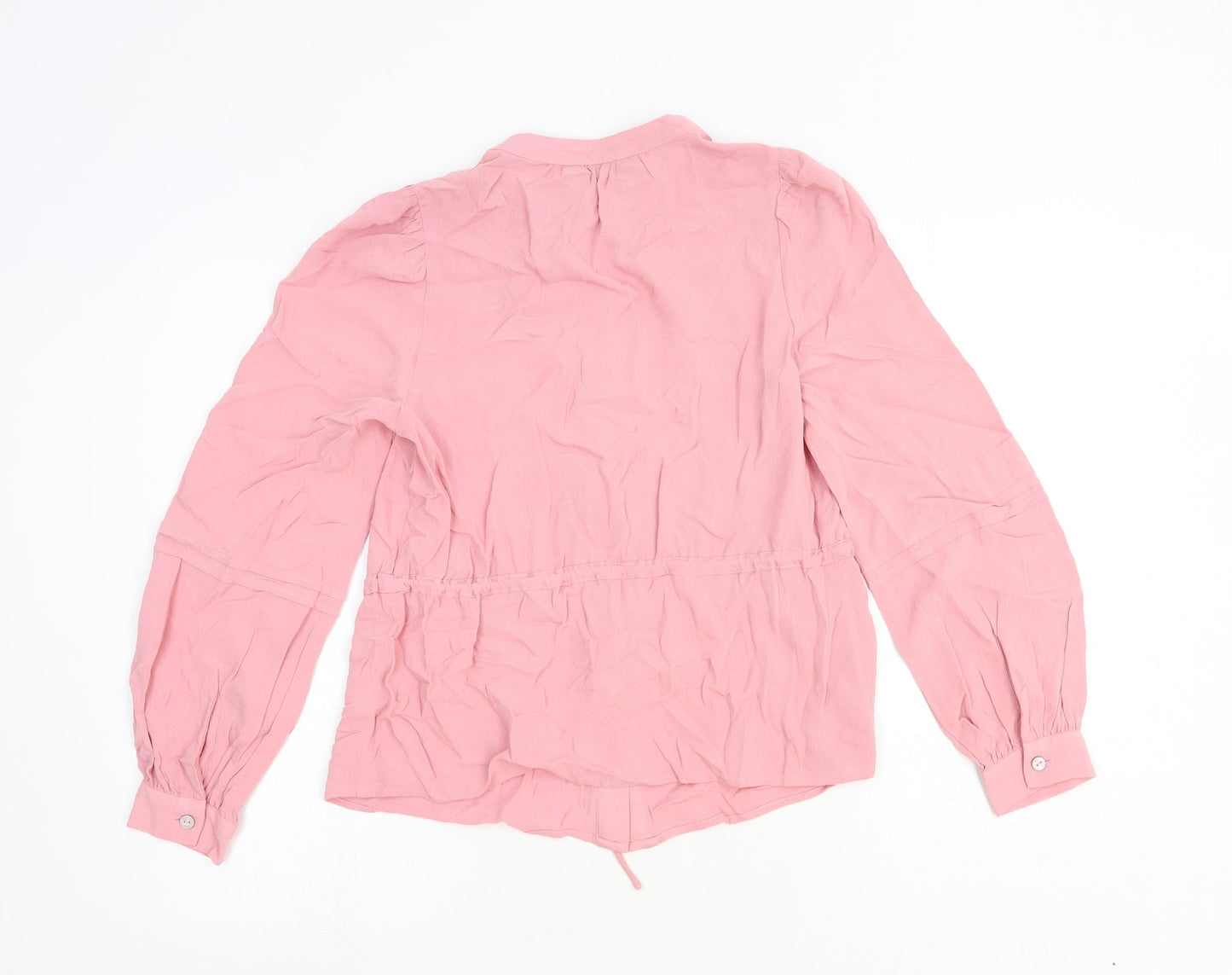 Marks and Spencer Womens Pink Viscose Basic Blouse Size 6 Round Neck - Lace Detail Drawstring Waist
