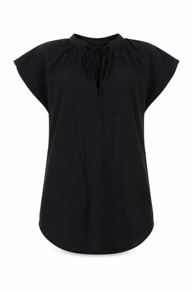 H&M Womens Black Cotton Tunic T-Shirt Size S Round Neck - Tie Neck Detail