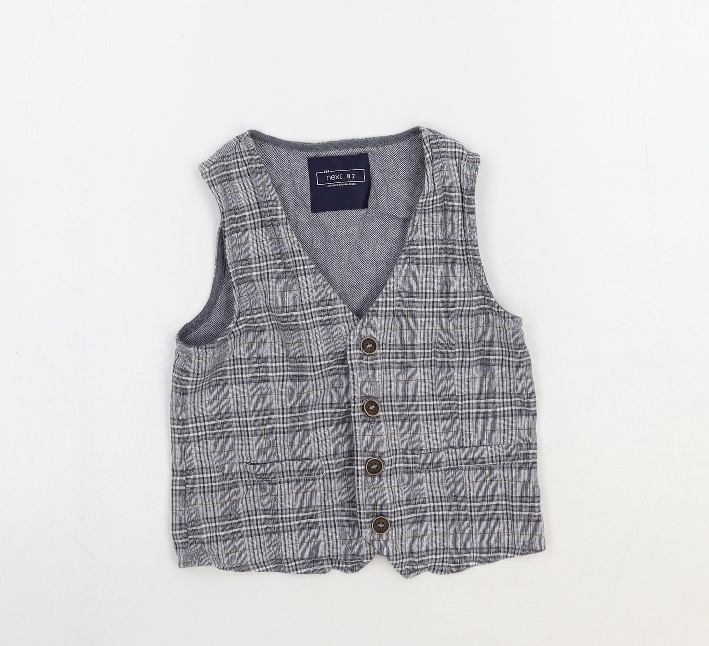 NEXT Boys Grey Plaid Jacket Waistcoat Size 4-5 Years Button