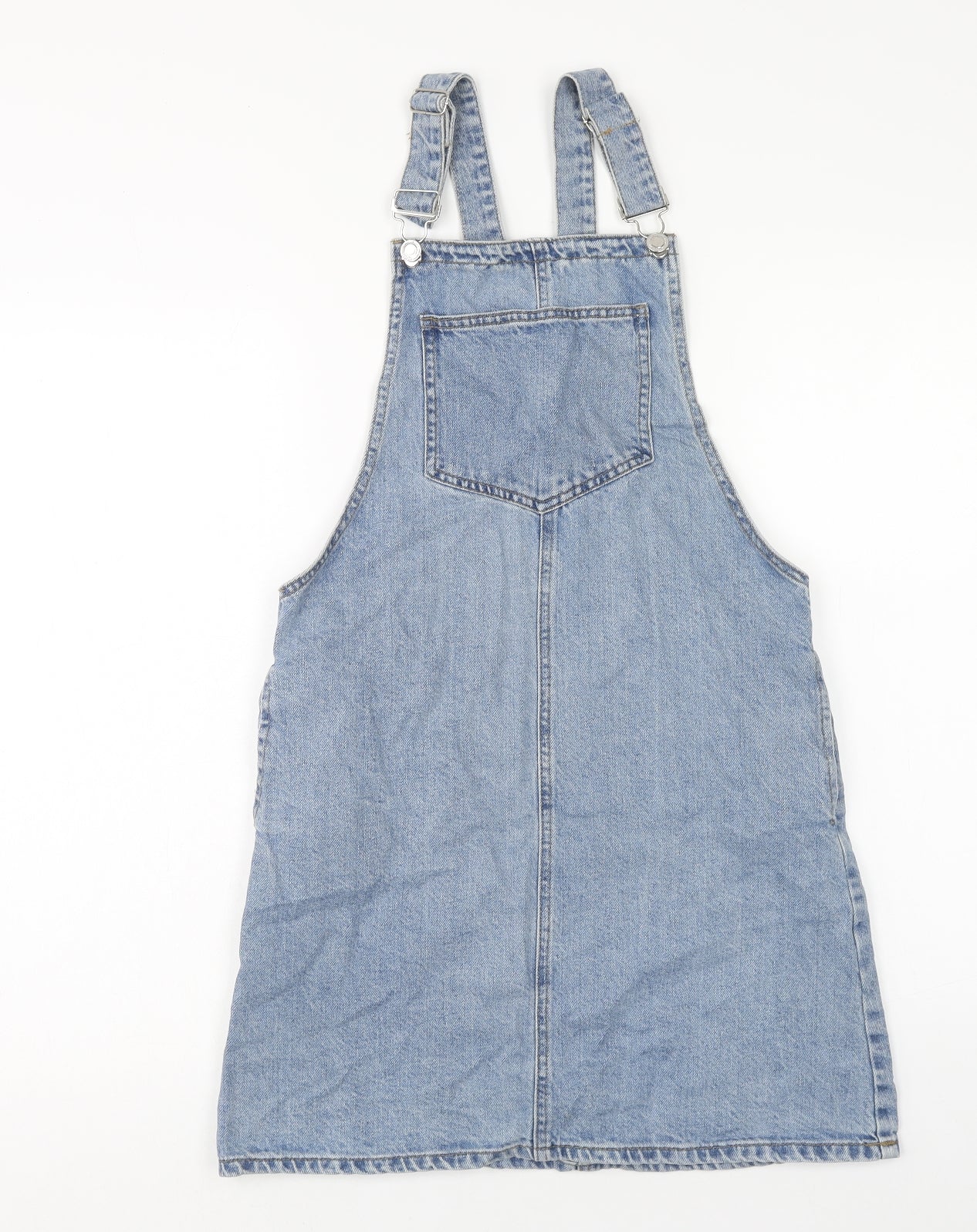 Denim & Co. Womens Blue Cotton Pinafore/Dungaree Dress Size 8 Square Neck Button